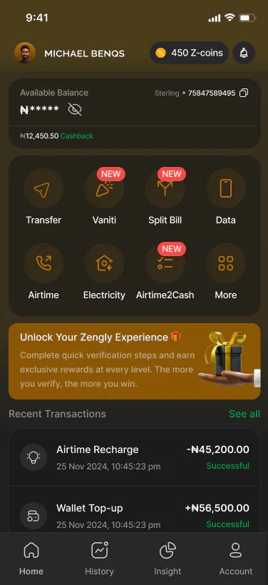 Zengly dark home interface