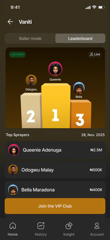 Interface de classement Vaniti présentant les trois premiers participants sur un podium